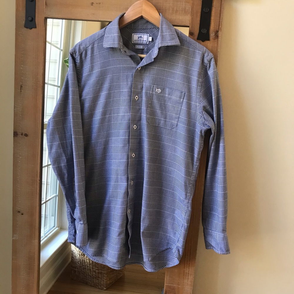 Southern Tide Navy Plaid Dress Shirt Size S